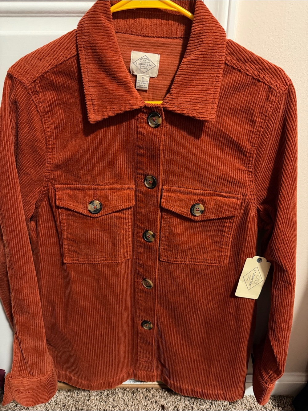 St. John's Bay Corduroy Button-Up Jacket in Rust Orange